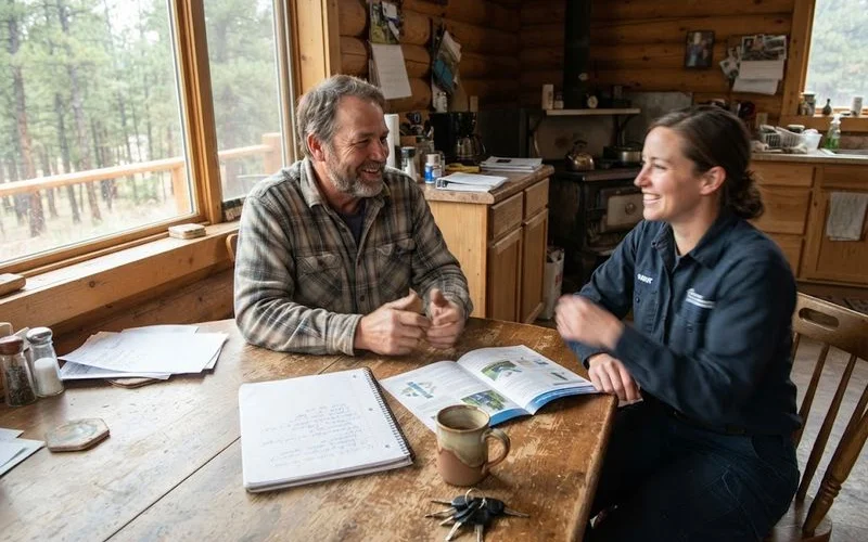 Homeowner on the phone with a notepad listing questions for a well pump repair company